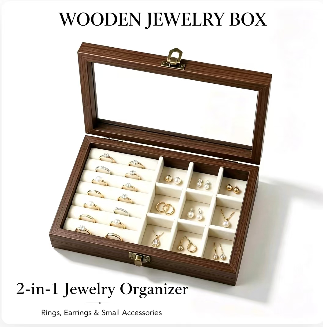 Men'S Accessories Drawer Organizer - Yatak Odası Masaüstü Ceviz Desenli Kadife